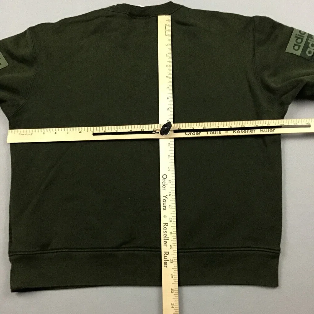 Adidas Sweatshirt Men Small Olive Repeating Trefoil Box Logo Sleeves Crewneck S